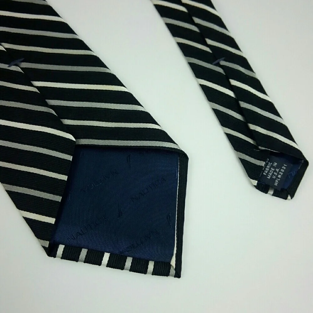 Nautica Black Silver Striped Tie 100% Silk